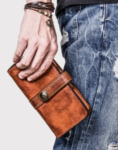 Long Wallets for Men Cool Wallets for Men Leather Wallet with Buckle Leather Bifold Wallet Mens