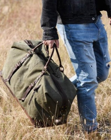 Weekender Duffle Bag Green Canvas Duffle Bag Waxed Canvas Duffle Bag Canvas and Leather Duffle Bag