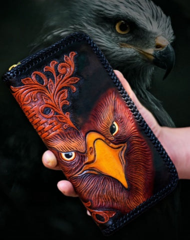 Mens Zip Around Wallet Eagle Tooled Leather Wallet Cool Wallets for Guys Hand Tooled Leather Wallet