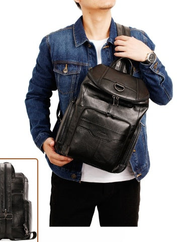 Black Leather Large Sling Bag For Men Convertible Sling Backpack For Big Men