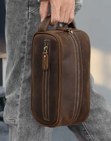 Dark Brown Leather Toiletry Bag for Men Leather Dopp Kits for Men Mens Ditty Bags Leather