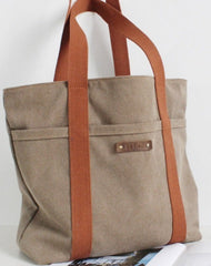 Women Khaki Canvas Shopper Tote Bags Two Tone Canvas Tote Bags