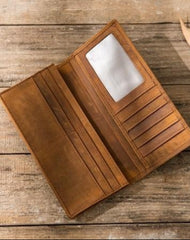 Brown Bifold Long Wallets for Men slim long wallet​