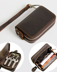 Zipper Leather Key Wallet Mens Leather Car Key Fob Wallet Leather Key Holder Wallet