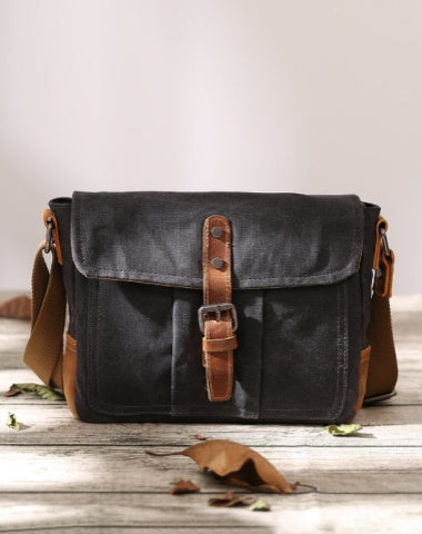 Canvas Messenger Bag for Men Small Waxed Canvas Crossbody Bag Mens Waterproof Camera Bag Gray Side Bag Courier Bag