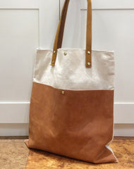 White&Brown Canvas Tote Bag Canvas Leather Handbag Womens Canvas Leather Totes Bag for Men