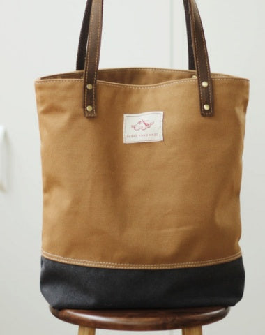 canvas leather tote​ Canvas Tote Leather Straps Women Khaki&Black Leather Handle Canvas Tote Bag - EverHandmade