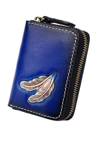 Blue Leather Zip Wallet with card holder