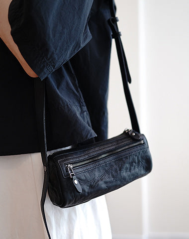 Thin Crossbody Strap - Black Leather