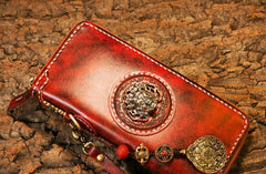 Handmade Leather Mens Chain Biker Wallet Cool Leather Wallet Long Phone Wallets for Men