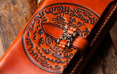 Handmade Leather Mens Tibetan Chain Biker Wallets Cool Leather Clutch Wallet Long Wallets for Men