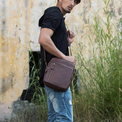 Cool Brown Leather Mens Vertical Side Bag Postman Bag Small Messenger Bags Courier Bag for Men