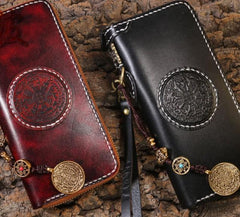 Handmade Leather Mens Chain Biker Wallet Cool Leather Wallet Long Phone Wallets for Men