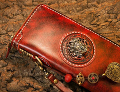 Handmade Leather Mens Chain Biker Wallet Cool Leather Wallet Long Phone Wallets for Men