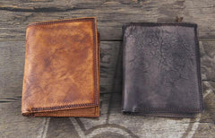 Handmade Genuine Leather Mens Cool Billfold Leather Wallet Men billfold Wallets Bifold for Men