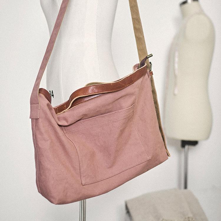 Canvas Womens Pink Leather Large Shoulder Bag Courier Bag Green Postma