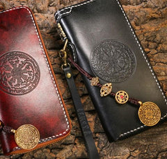 Leather Mens Biker Chain Wallet Leather Cool Biker Wallets Long Chain Wallet for Men