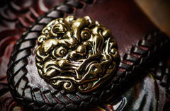 Handmade Leather Chinese Lion Mens Tooled Chain Biker Wallet Cool Long Leather Wallets With Chain Wallets for Men