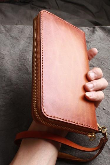 Handmade Leather Wristlet Wallet Mens Long Wallet Cool Long Clutch Wallet for Men