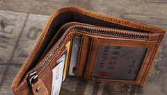 Handmade Genuine Leather Mens Cool Billfold Leather Wallet Men billfold Wallets Bifold for Men