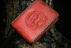 Handmade Leather License Wallet Tooled Mens billfold Wallet Cool Leather Wallet Slim Wallet for Men