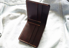 Leather Mens billfold Coffee Front Pocket Bifold Small Wallets Card Wallet for Men