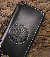 Handmade Leather Mens Chain Biker Wallet Cool Leather Wallet Long Phone Wallets for Men