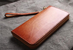 Handmade Leather Wristlet Wallet Mens Long Wallet Cool Long Clutch Wallet for Men