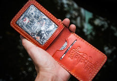 Handmade Leather License Wallet Tooled Mens billfold Wallet Cool Leather Wallet Slim Wallet for Men