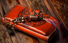 Handmade Leather Mens Tibetan Chain Biker Wallets Cool Leather Clutch Wallet Long Wallets for Men