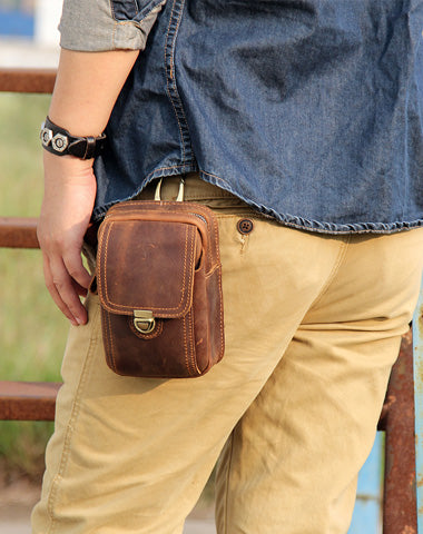 Leather Belt Pouch Mens Small Cases Waist Bag Hip Pack Fanny Pack for