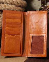 Leather Mens Long Wallet Bifold Slim Long Wallet for Men