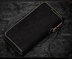 Handmade Leather Tibetan Mens Biker Chain Wallets Cool Leather Wallet Long Chain Wallets for Men