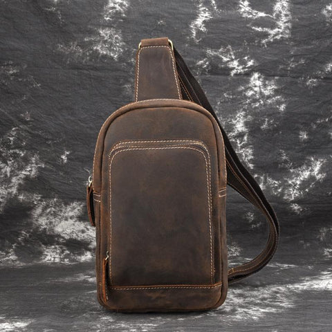 Brown One Strap Backpack For Men Leather Men's Sling Bag Sling Pack Leather Chest Bag