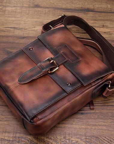 Stylish Small Brown Leather Satchel Vintage Looking Leather 