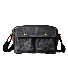 Gray Waxed Canvas Mens Casual Shoulder Bag 