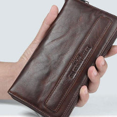 Genuine Leather Mens Cool Long Leather Wallet Zipper Wristlet Clutch Wallet