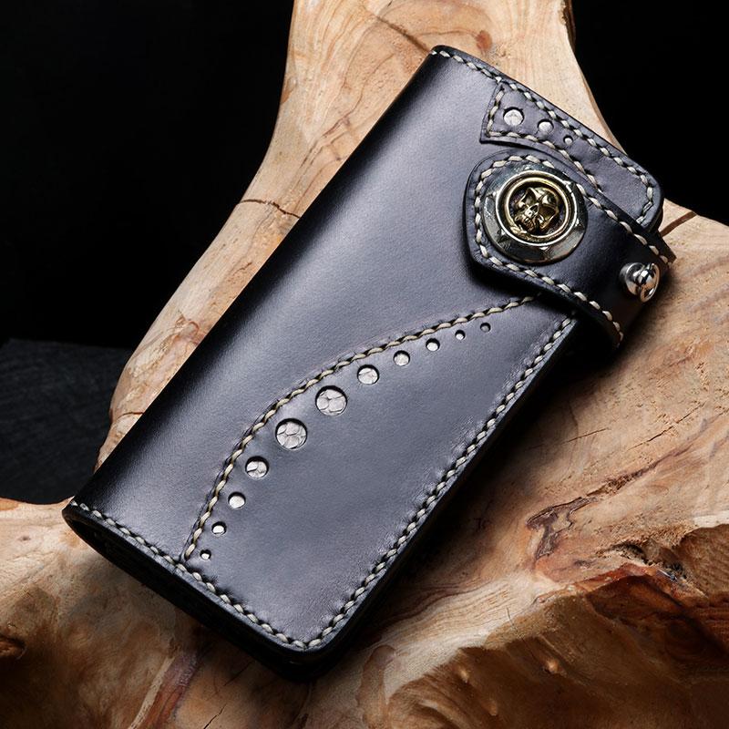 Cool Leather Mens Biker Chain Wallet Leather Biker Wallets Long Chain Wallet for Men