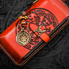 Handmade Leather Mens Tibetan Chain Biker Wallets Cool Leather Clutch Wallet Long Wallets for Men