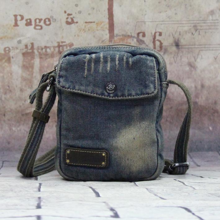 Blue Denim Mens Casual Small Vertical Messenger Bag Jean Side Bag Courier Bag For Men