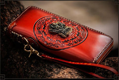 Handmade Leather Tibetan Mens Biker Chain Wallet Cool Leather Wallet Long Chain Wallet for Men