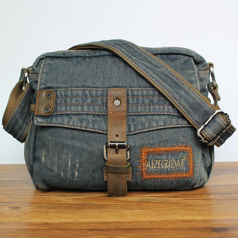 Denim Blue Mens Small Messenger Bag Blue Jean Postman Bag Courier Bag For Men