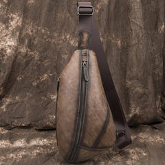 Brown Cool LEATHER MENS Retro Tan Sling Bag One Shoulder Backpack Blue Chest Bags For Men