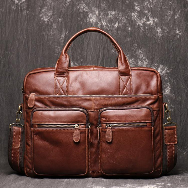 Brown Oiled Leather Men's Brown Professional Briefcase 15‘’ Laptop Han