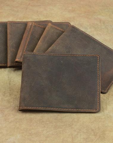 Cool Dark Brown Leather Mens Small Bifold Wallet billfold Wallet License Wallet for Men