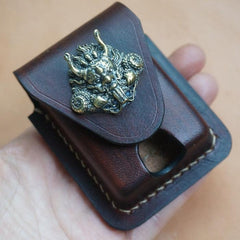 Handmade Coffee Wolf Leather Mens Armor Zippo Lighter Case Zippo Lighter Holder with Belt Loop for Men