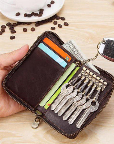 Cool Brown Leather Men's Car Key Wallet billfold Small Key Wallet For Men