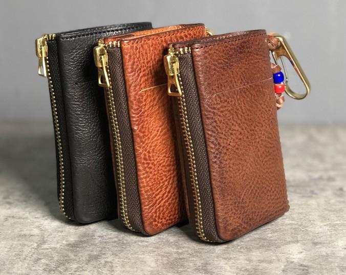 Handmade Leather Mens Cool Key Wallet Car Key Holder Keychain Wallet for Men Beige