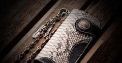 Handmade Leather Black Mens Chain Biker Wallets Cool Leather Wallet Long Clutch Wallets for Men