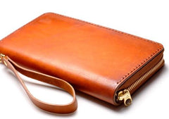 Handmade Leather Wristlet Wallet Mens Long Wallet Cool Long Clutch Wallet for Men